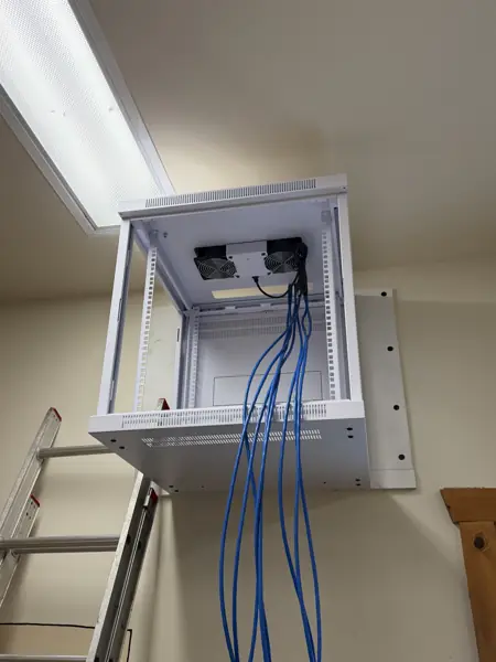 Ceiling enclosure with structured cabling for a commercial install